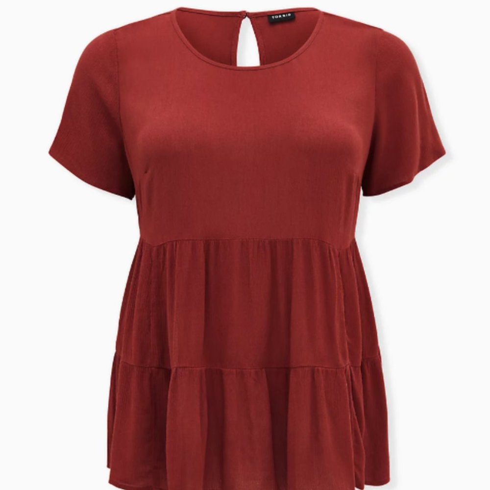 Torrid Large Red Shirred Hem Tiered Short Sleeve Flowy Top Size 0